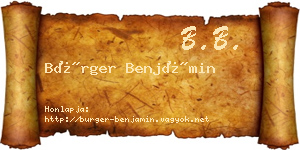 Bürger Benjámin névjegykártya